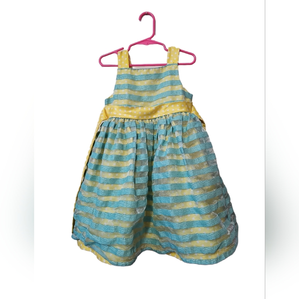Charming Yellow and Blue Striped Kids Formal Dress